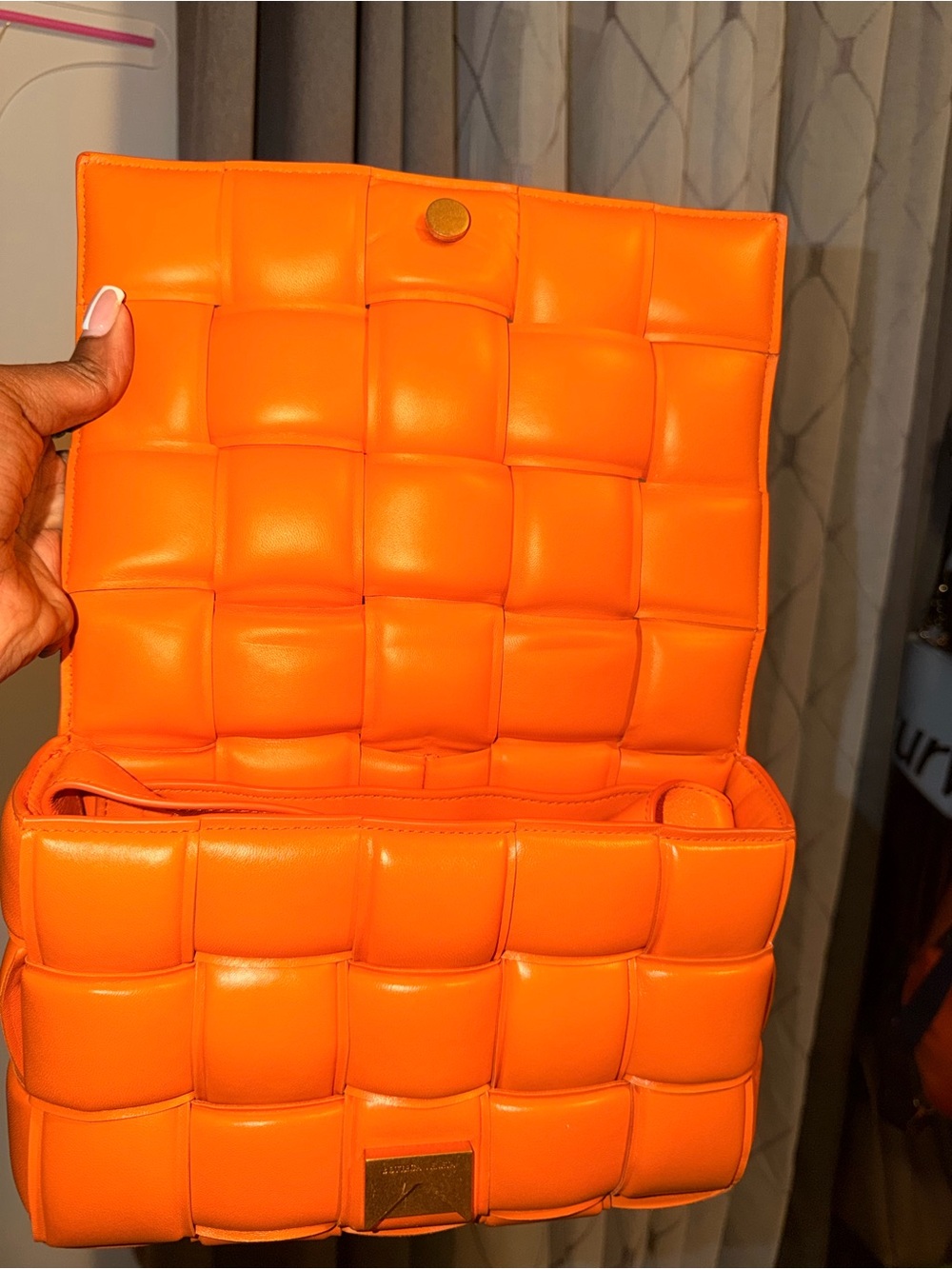 Bottega Veneta Orange Intrecciato Padded Leather Clutch - Picture 8 of 9